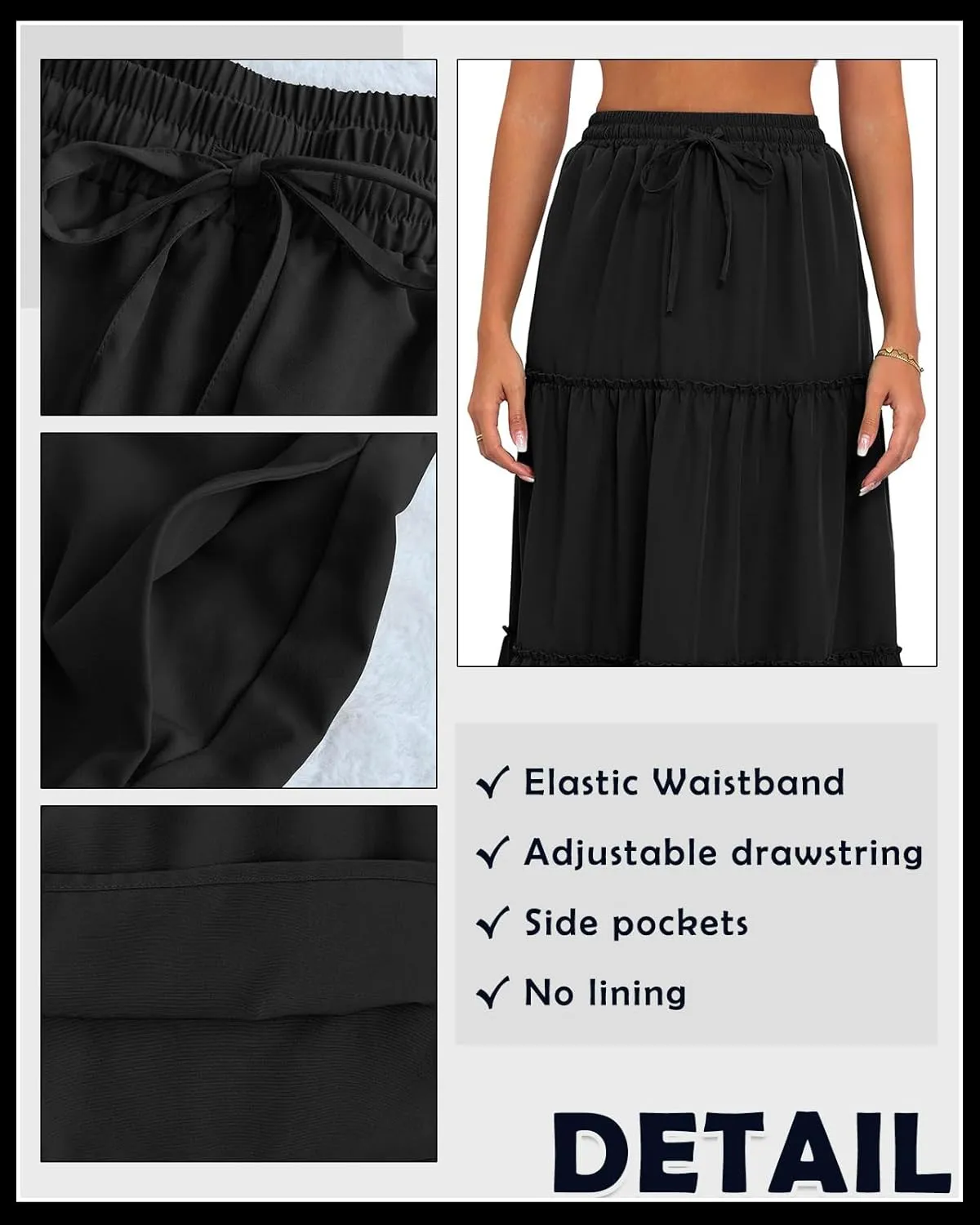 Women's Drawstring Elastic High Waisted Boho Floral Print Maxi Skirt Summer A-Line Flowy Long Skirts with Pockets