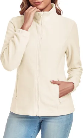 Women's Full Zip up Fleece Jackets Stand Collar Long Sleeve Sherpa Fuzzy Warm Jacket with Pocket