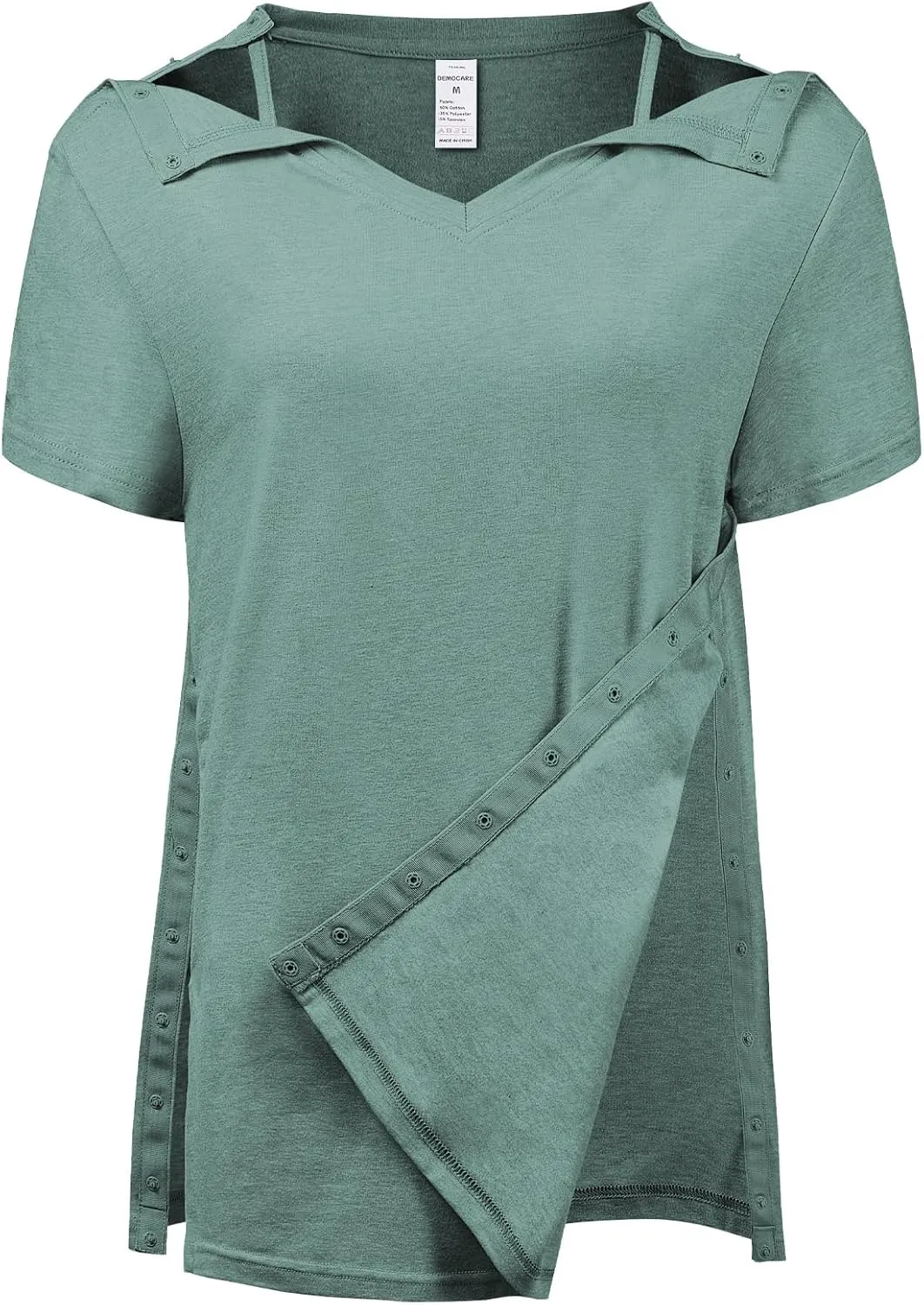 Women's Post Shoulder Surgery Shirts Clothes After Rotator Cuff Surgery Chemo Port Access T Shirt with Snaps