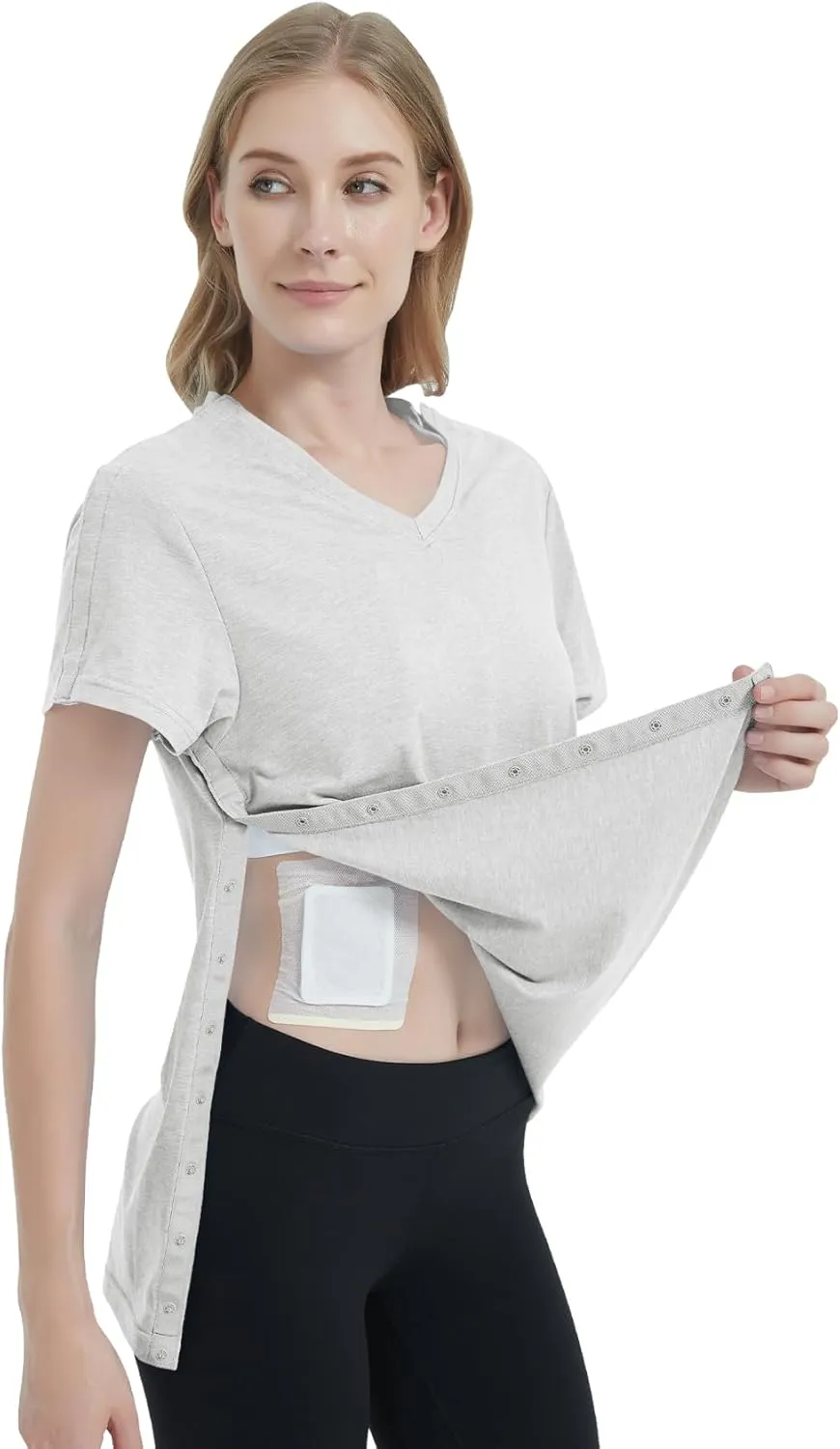Women's Post Shoulder Surgery Shirts Clothes After Rotator Cuff Surgery Chemo Port Access T Shirt with Snaps