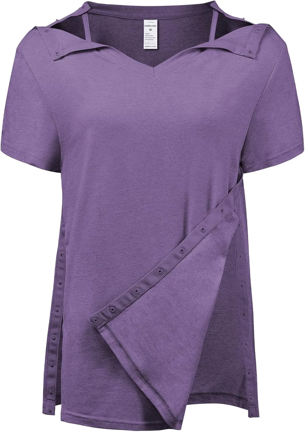 Women's Post Shoulder Surgery Shirts Clothes After Rotator Cuff Surgery Chemo Port Access T Shirt with Snaps