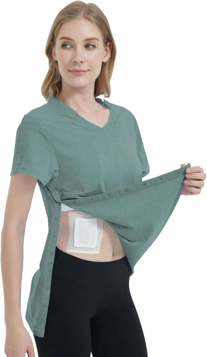 Women's Post Shoulder Surgery Shirts Clothes After Rotator Cuff Surgery Chemo Port Access T Shirt with Snaps