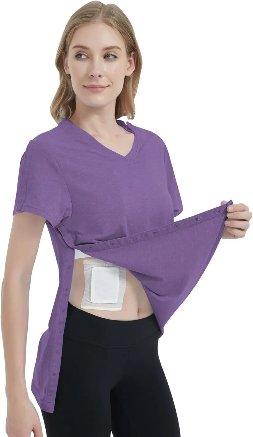 Women's Post Shoulder Surgery Shirts Clothes After Rotator Cuff Surgery Chemo Port Access T Shirt with Snaps