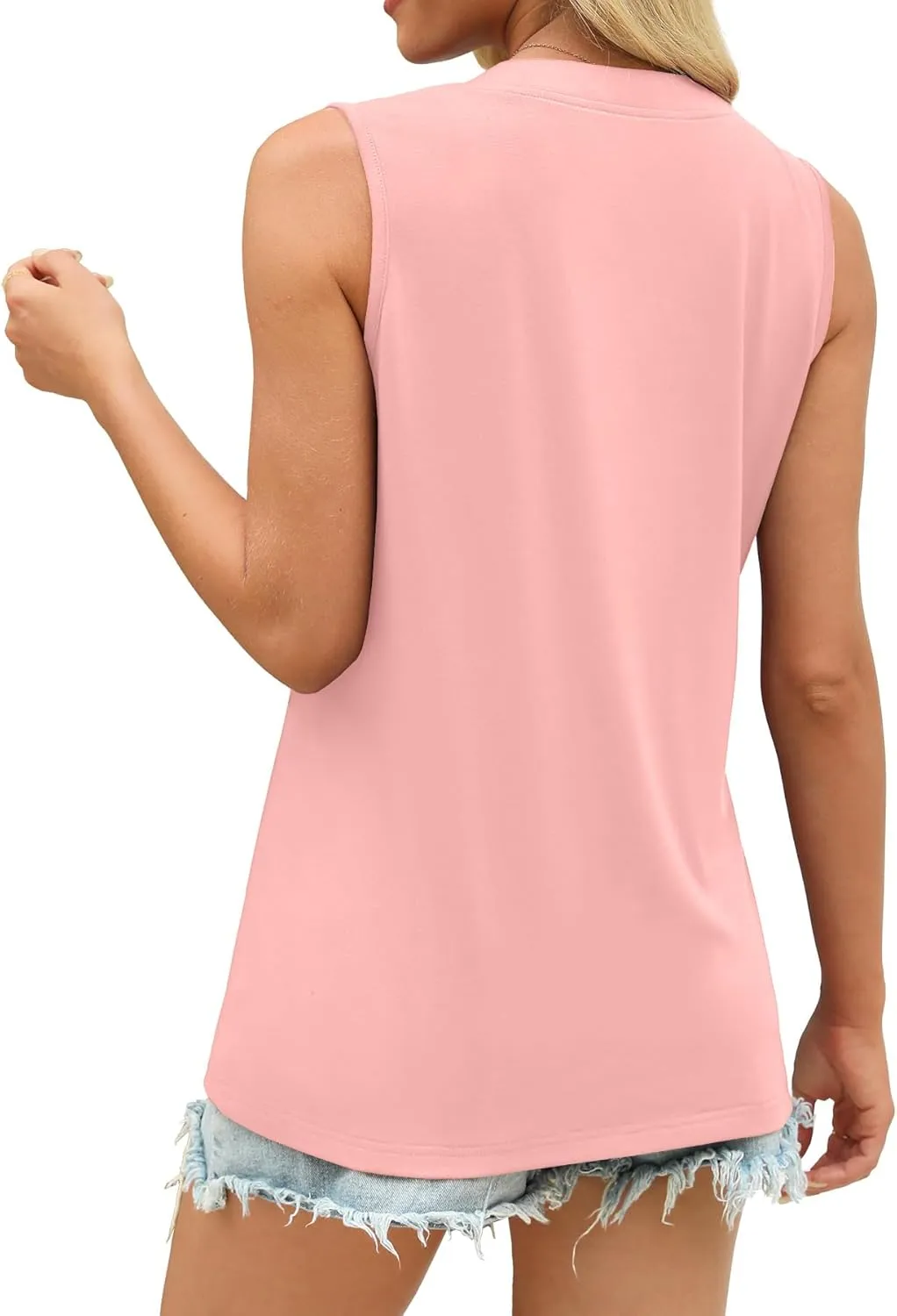 Womens Summer Tank Top V Neck Sleeveless Tops Button Shirts Loose Fit Basic Clothes