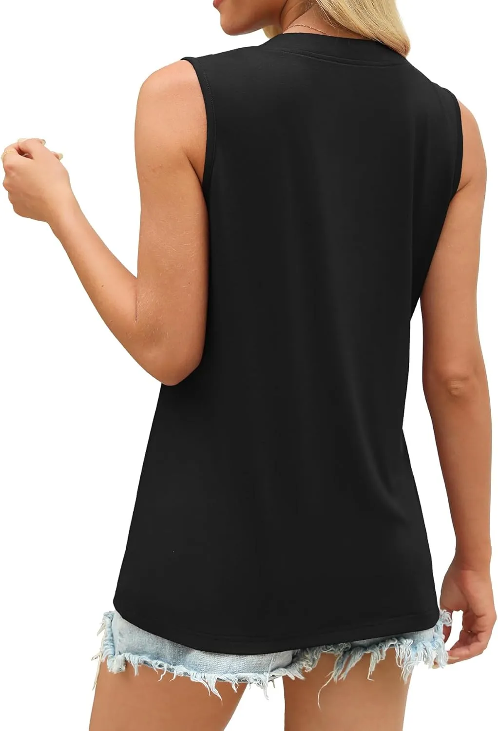 Womens Summer Tank Top V Neck Sleeveless Tops Button Shirts Loose Fit Basic Clothes