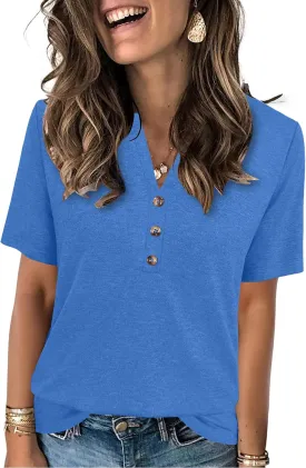 Womens Summer Tops Short Sleeve Shirts Business Casual Outfits Trendy Fashion Beach Vacation Clothes 2025