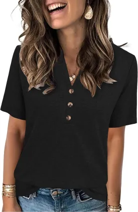 Womens Summer Tops Short Sleeve Shirts Business Casual Outfits Trendy Fashion Beach Vacation Clothes 2025