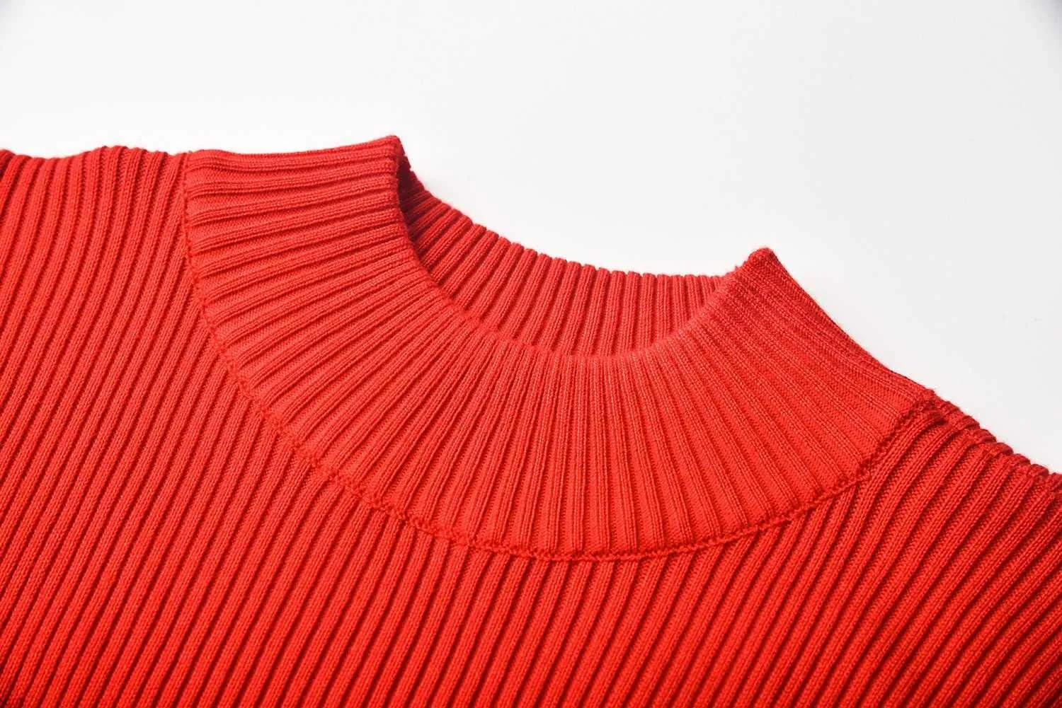 Womens Sweater Dresses Ribbed Puff Sleeve Midi Dress Winter Mock Neck