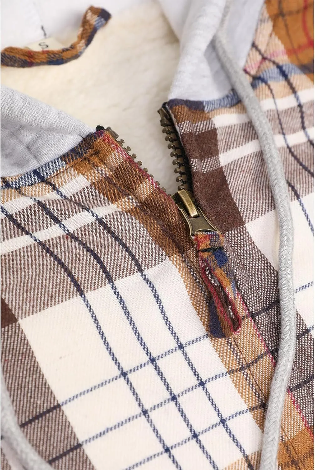 ZENTHACE Women's Hooded Flannel Shirt Jacket,Sherpa Lined Full Zip Fall Winter Plaid Shacket