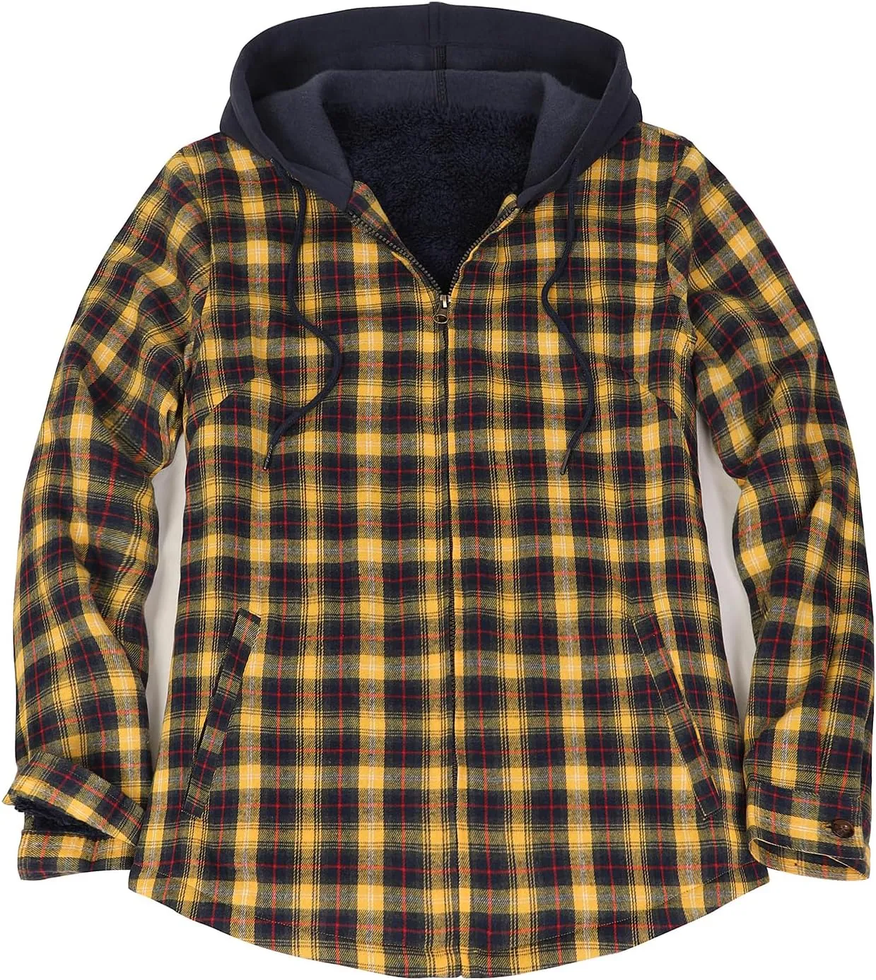 ZENTHACE Women's Hooded Flannel Shirt Jacket,Sherpa Lined Full Zip Fall Winter Plaid Shacket