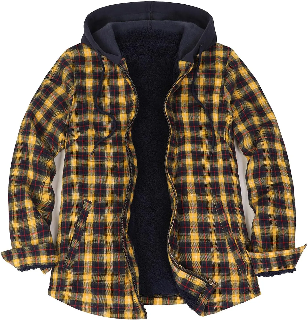 ZENTHACE Women's Hooded Flannel Shirt Jacket,Sherpa Lined Full Zip Fall Winter Plaid Shacket
