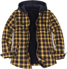 ZENTHACE Women's Hooded Flannel Shirt Jacket,Sherpa Lined Full Zip Fall Winter Plaid Shacket