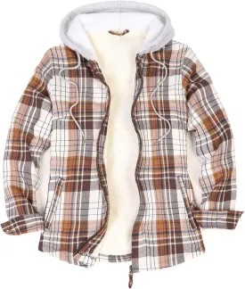 ZENTHACE Women's Hooded Flannel Shirt Jacket,Sherpa Lined Full Zip Fall Winter Plaid Shacket