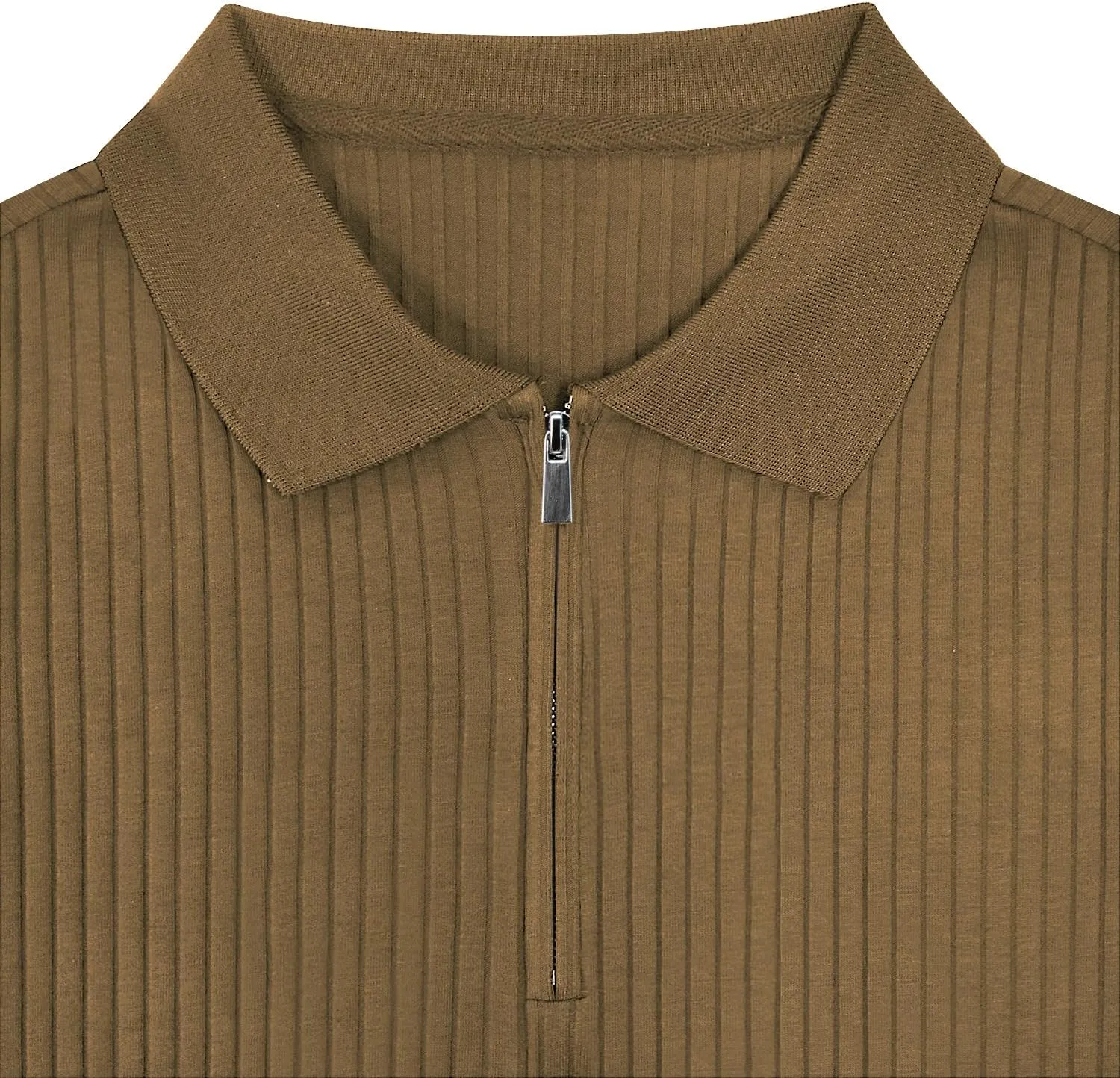 Zipper Muscle Polo Shirts for Men Slim Fit Short Sleeve Cotton Ribbed Knit Golf Shirt