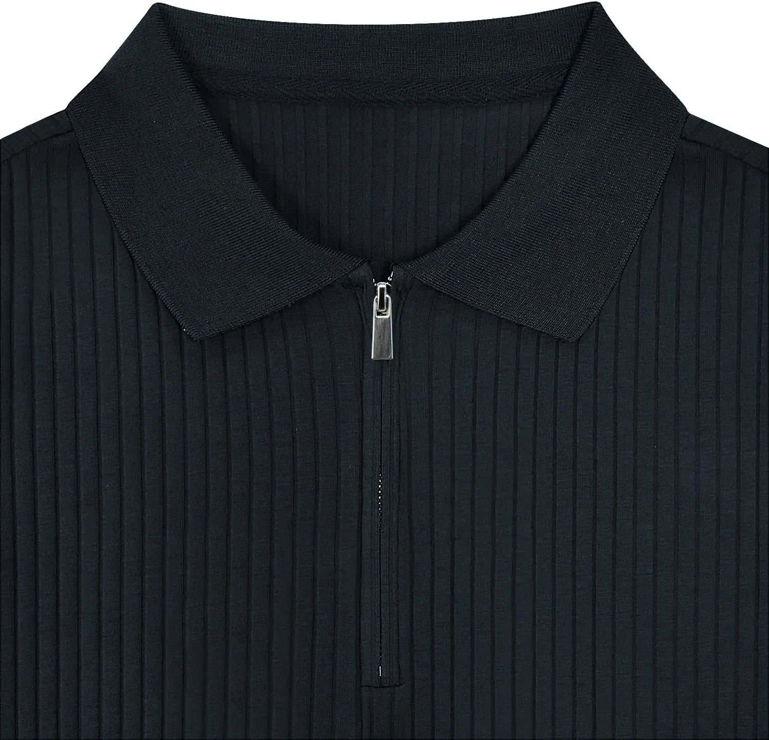 Zipper Muscle Polo Shirts for Men Slim Fit Short Sleeve Cotton Ribbed Knit Golf Shirt