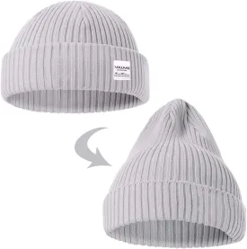 zowya Mens Winter Knit Beanie Hat, Rib Watch Cap Skull Cap Winter Ski Hat for Daily, 1 Hat 2 Style