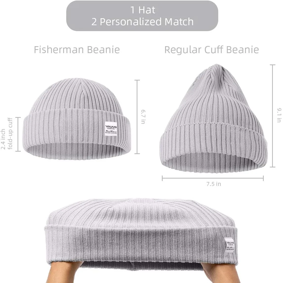 zowya Mens Winter Knit Beanie Hat, Rib Watch Cap Skull Cap Winter Ski Hat for Daily, 1 Hat 2 Style